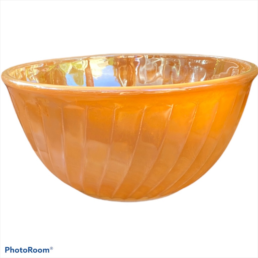 Fire King 8” Peach Luster Swirl Mixing Bowl